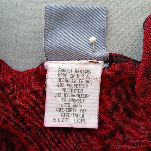 Rabbit Designs Vintage 80s Floral Blouse 10M long sleeve red black shoulder pads - Picture 11 of 16